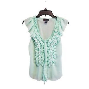 Body C Womens Sz S Mint Green  Solid Cap Sleeve Ruffle Blouse